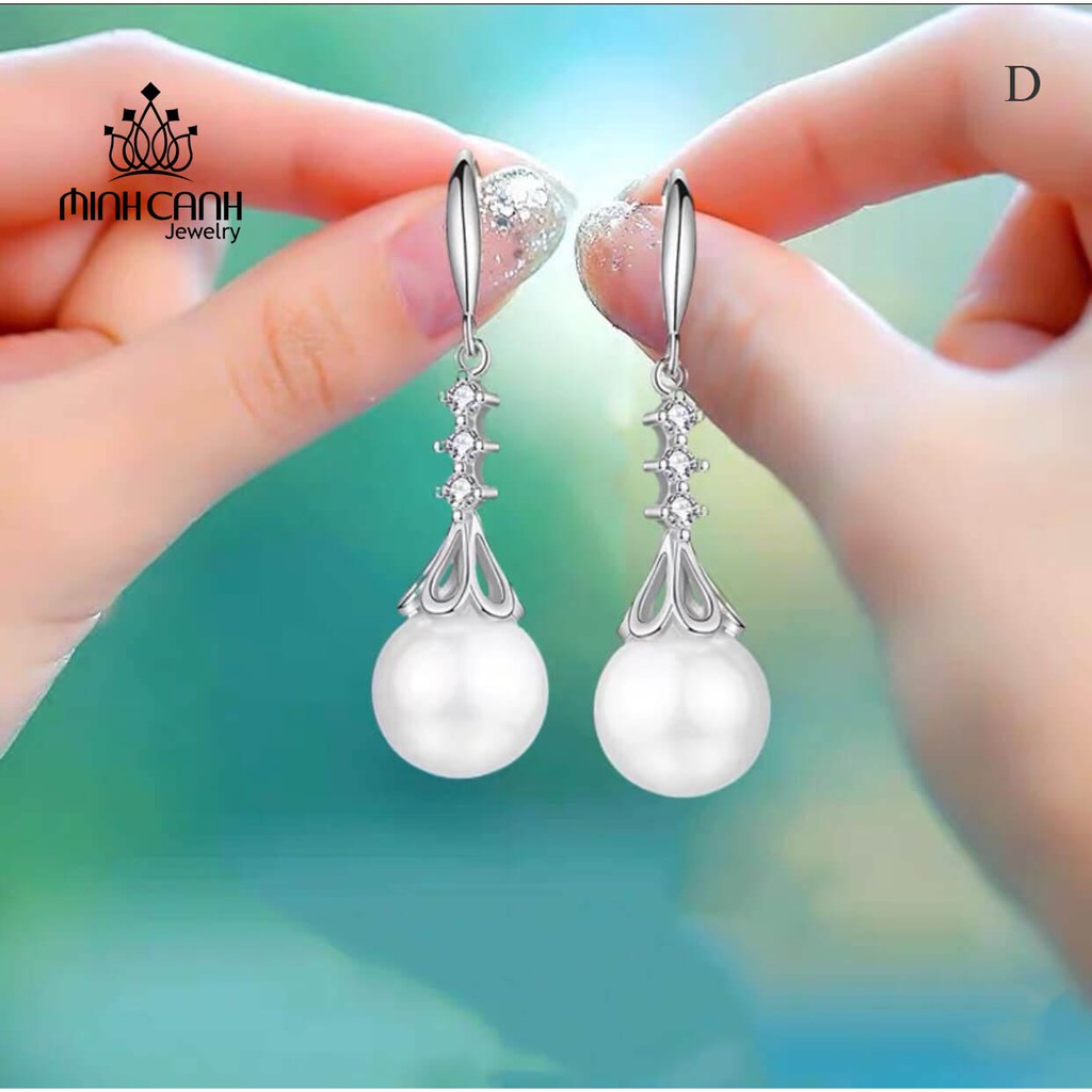 Bông Tai Bạc Nữ Minh Canh Jewelry Dạng Móc Treo Hột