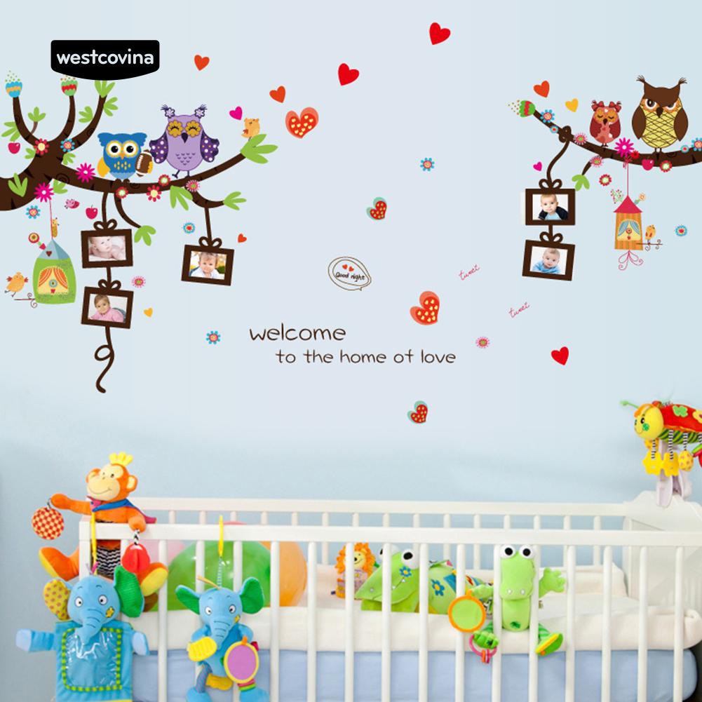 Sticker dán tường hình chim cú có khung ảnh trang trí nhà cửa DIY