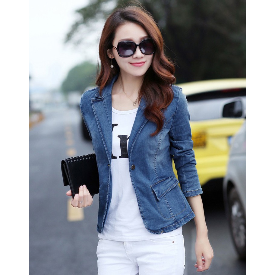 Áo Khoác Vest Jean Nữ Cổ Bẻ Phối Túi Thanh Lịch | BigBuy360 - bigbuy360.vn