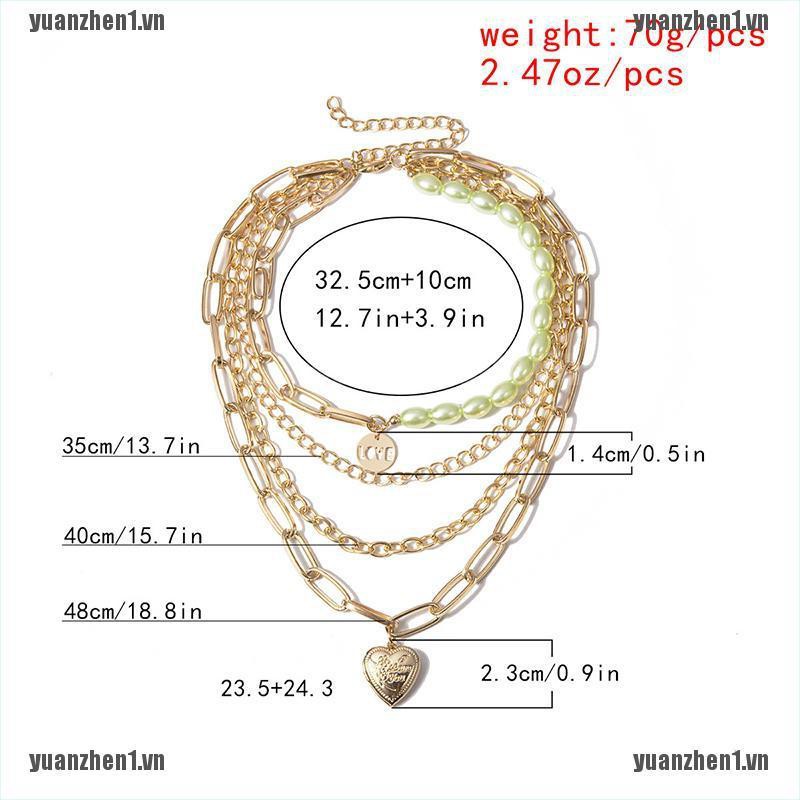 【YUANZHEN1】Pearl Hip Hop Love Heart Photo Locket Pendant Necklace Punk Layered