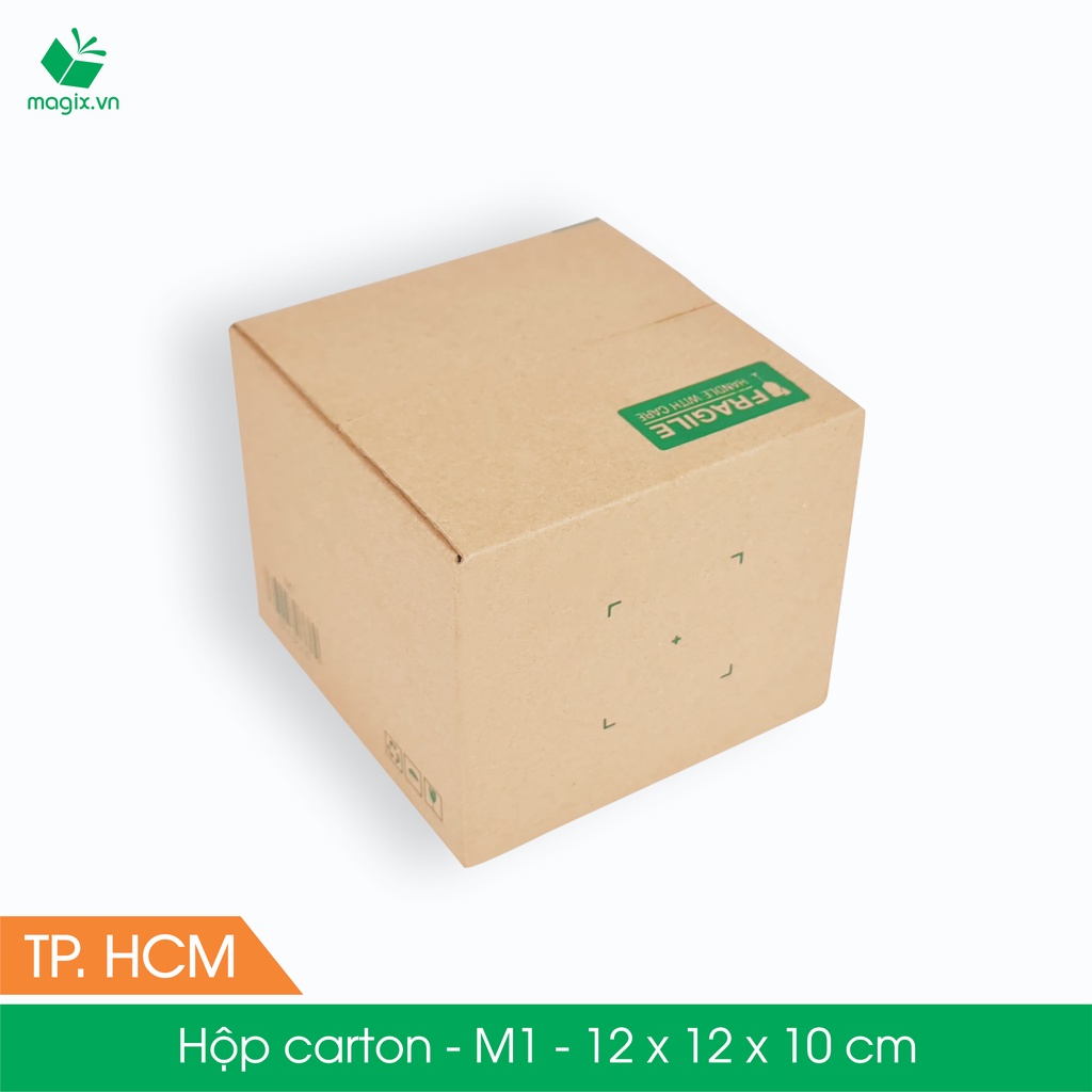 M1 - 12x12x10 cm - 60 Thùng hộp carton + tặng 25 decal HÀNG DỄ VỠ