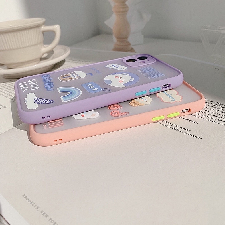 Ốp iphone - Ốp lưng viền nhám Gấu Strawberry Rainbow 6s/6splus/7/8/7plus/8plus/x/xs/xsmax/11/11promax-Awifi Case S1-9