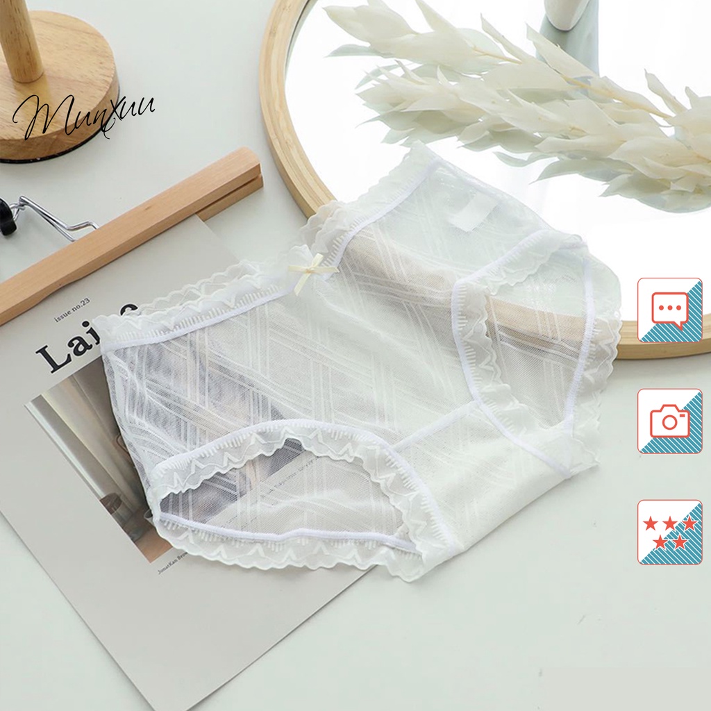 Quần lót ren xuyên thấu gợi cảm MUNXUU họa tiết đan kẻ trẻ trung chất liệu mềm mại co dãn 4 chiều - QC81