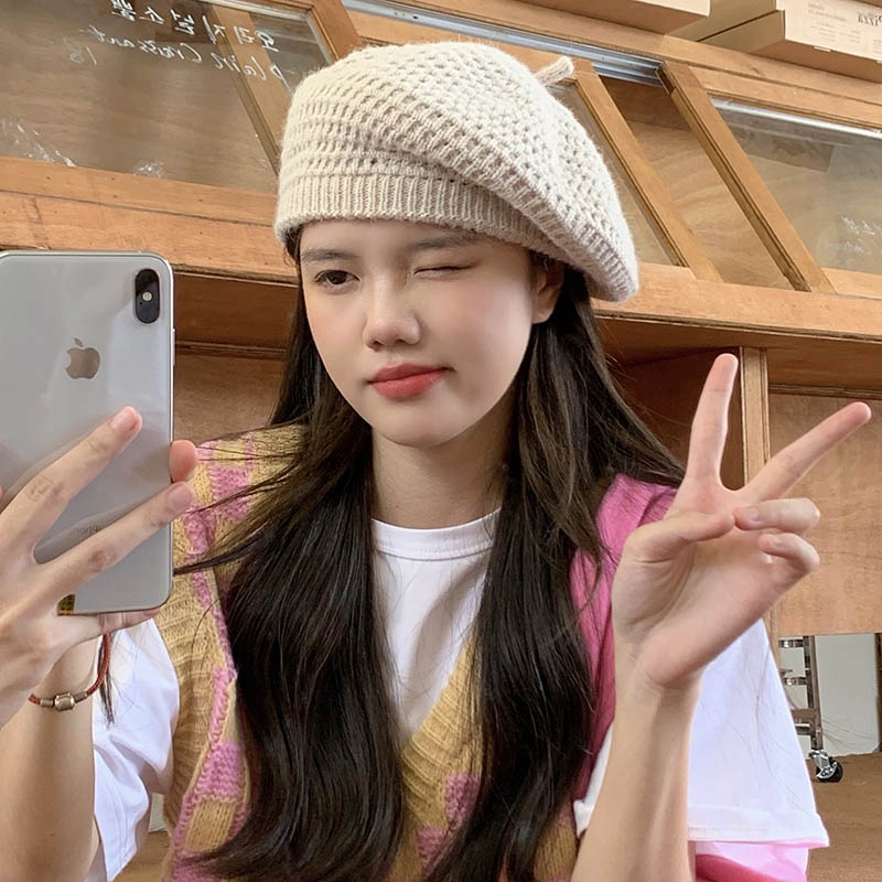 Mũ Beret Len Dệt Kim Phong Cách Thời Trang Nhật Bản Dành Cho Nữ