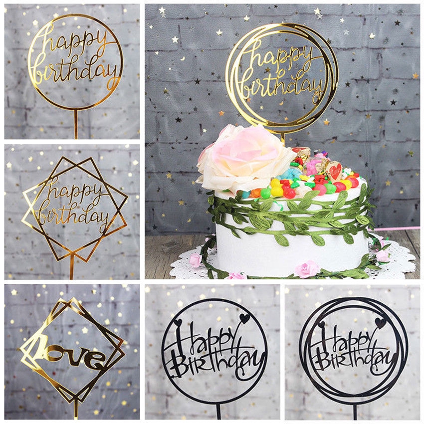 Bộ 9 que cắm dùng trang trí bánh kem in họa tiết chữ happy birthday