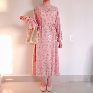 Đầm hoa sổ sen Vintage (Hồng, Trắng)