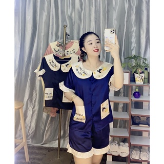 Đồ bộ pijama, bộ pijama nữ, [ FREESHIP ] in phối chữ cổ áo,chất liệu vải mền mịn,mặc thoáng mát🍀 size 48kg-- 55kg