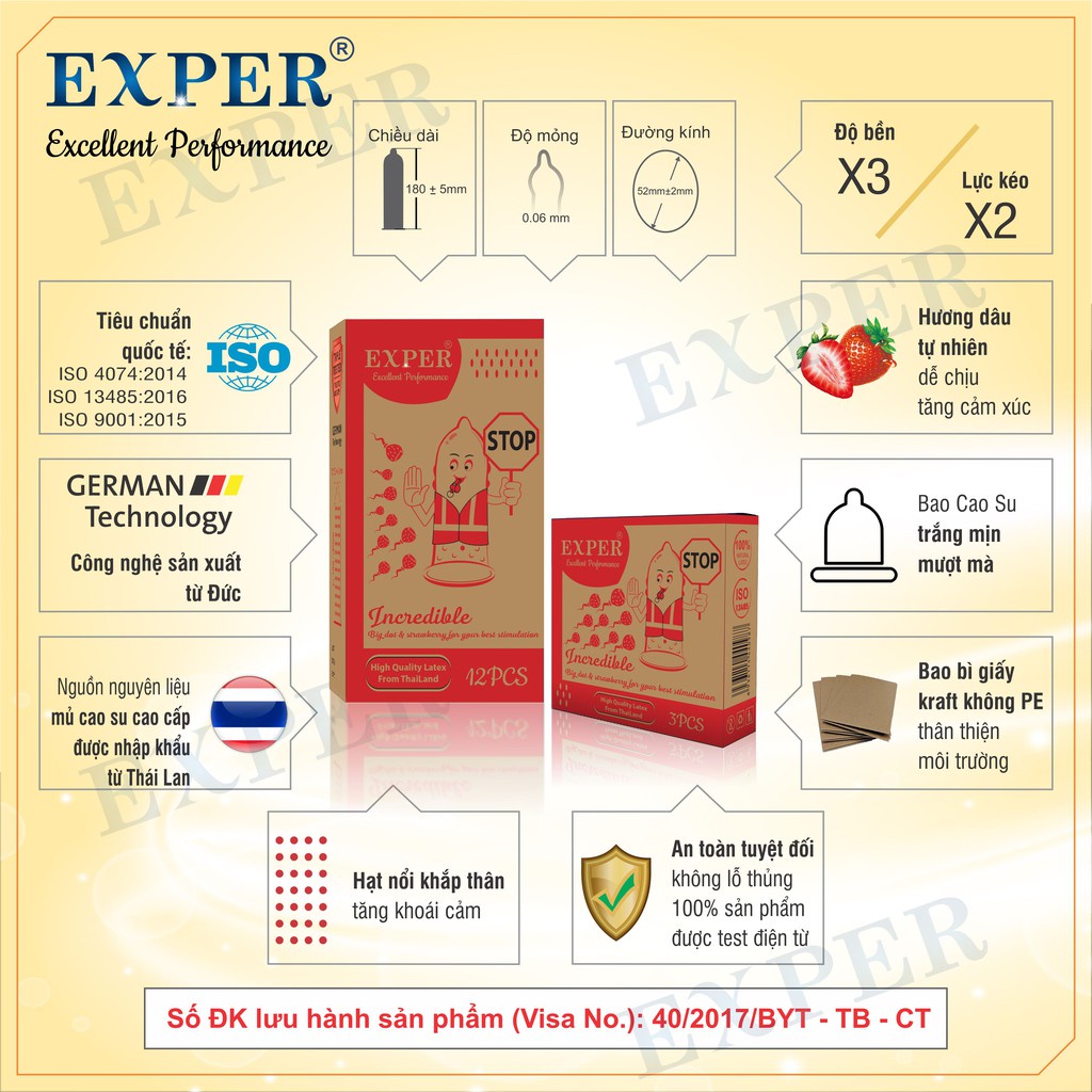 Bao cao su EXPER Pleasure Pack loại bcs passion có gai lớn siêu mỏng trơn cổ thắt kéo dài hộp 24 cái