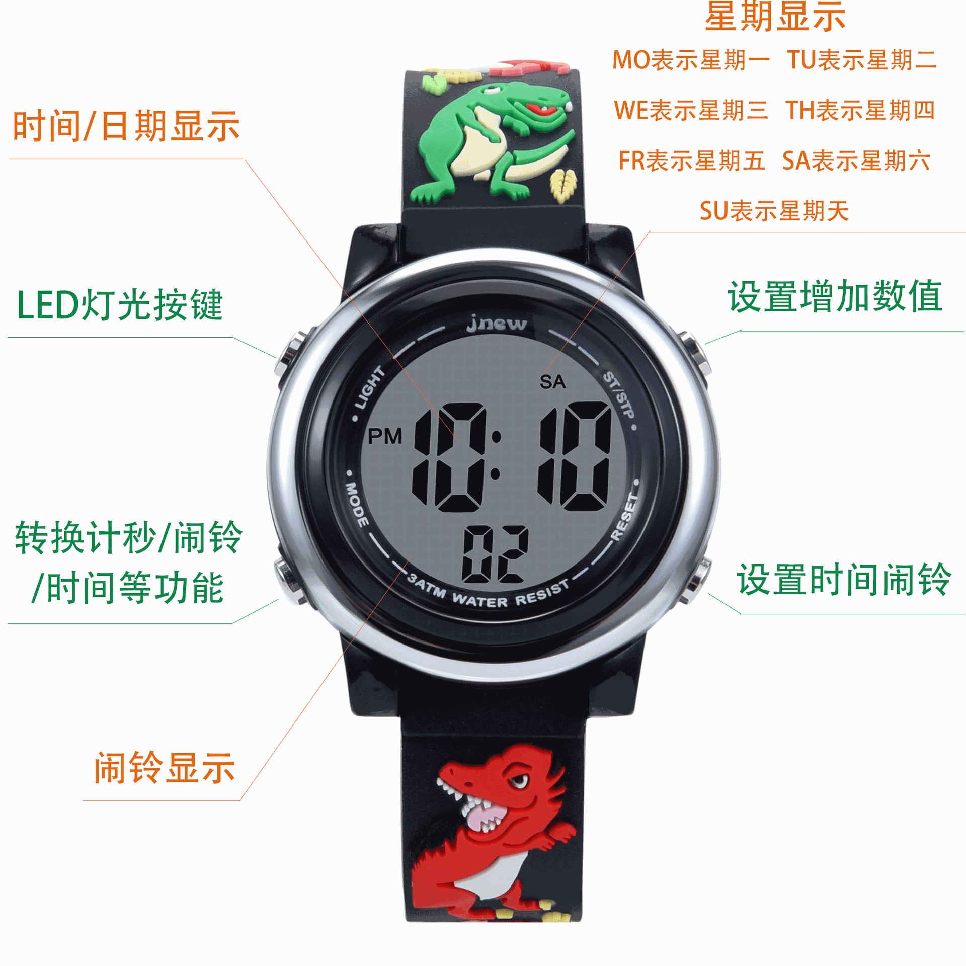 Đồng hồ trẻ em nam hoạt hình khủng long đồng hồ điện tử báo động chống thấm nước học sinh đồng hồ điện tử trẻ em | BigBuy360 - bigbuy360.vn