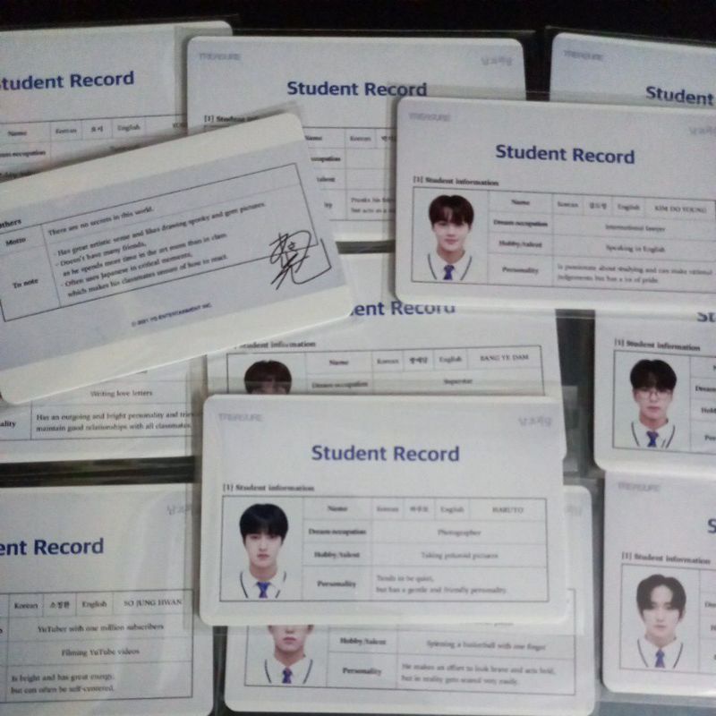 Set 12 thẻ card nhựa TREASURE - Student Record ID in 2 mặt bo góc có chữ ký