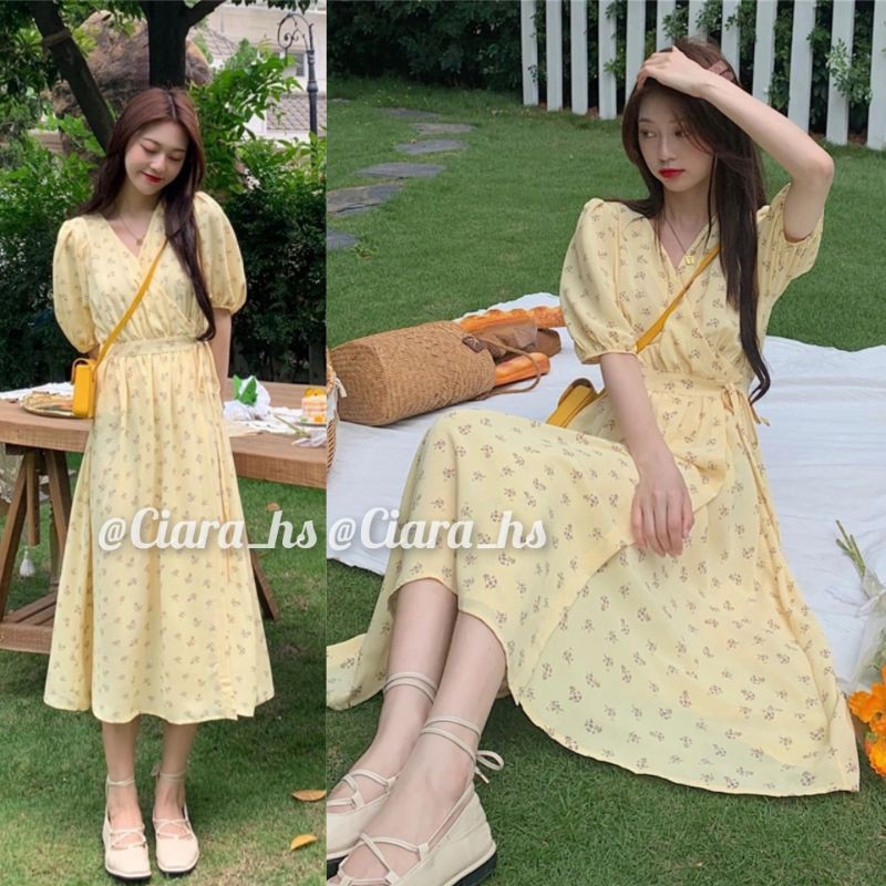[Order] (K6) Váy đầm hoa nhí Ulzzang mặc hè dáng xòe màu vàng loại đẹp