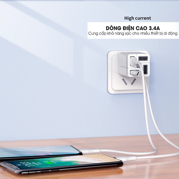 Cốc sạc nhanh đa năng Remax Wanfu RP-U43 4 cổng USB max 3.4A