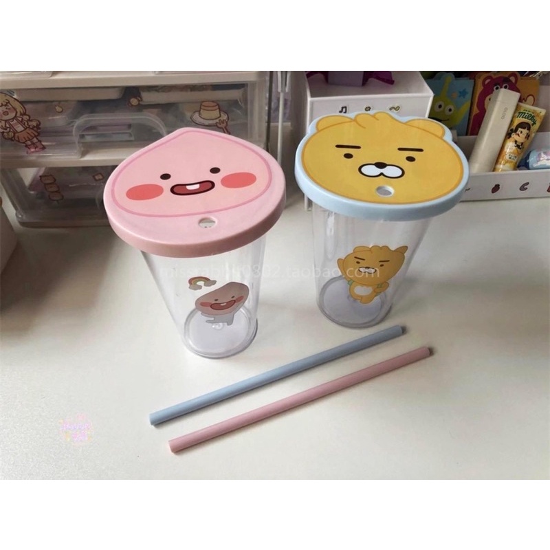 LY DAISO LINE FRIENDS KÈM ỐNG HÚT VÀ NẮP 400ML