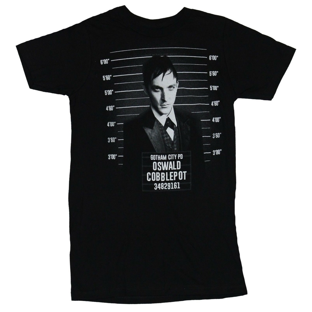 Tối giản Gotham Bat Oswald Cobblepot Cảnh sát Mugshot Cổ chữ O Áo thun ngắn tay thời trang