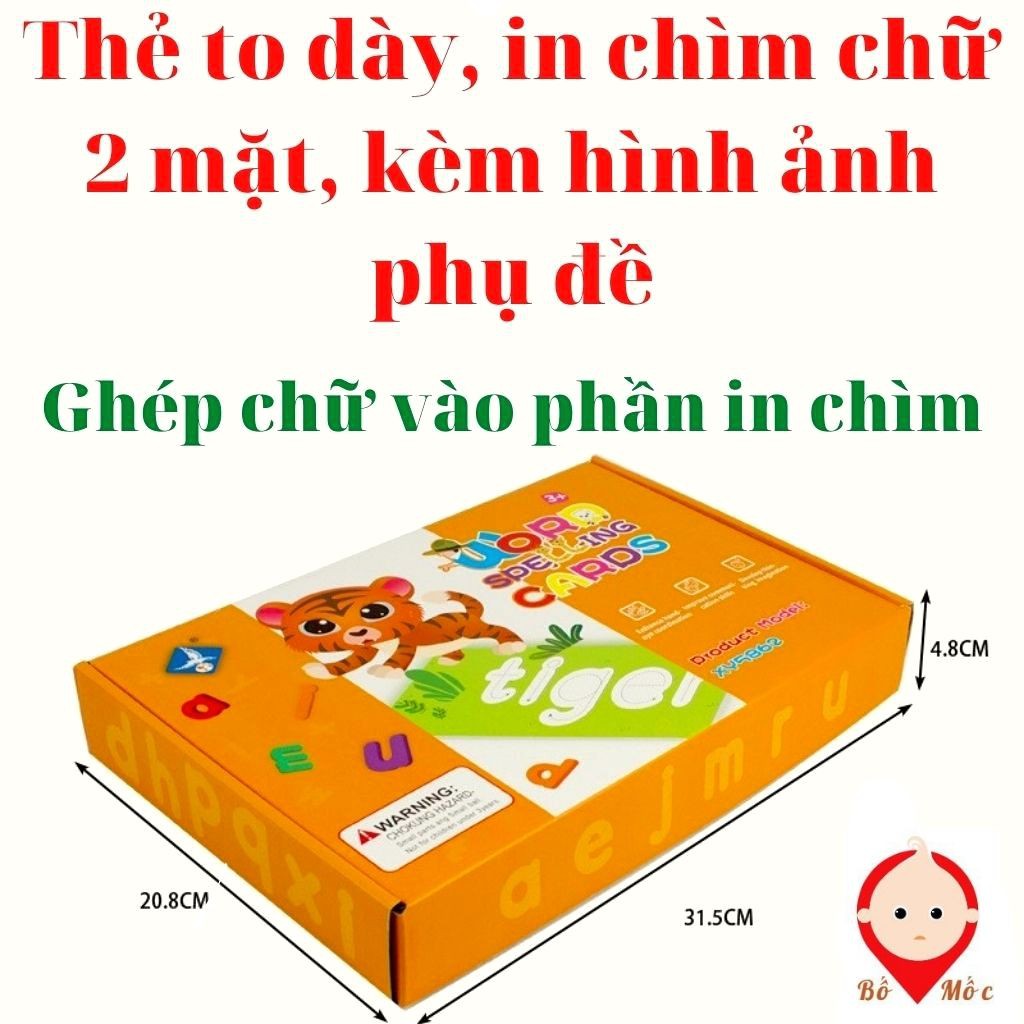 Bộ Thẻ Flascard Khắc Chữ Chìm - Bảng Chữ Cái Gỗ - Đồ Chơi Gỗ Spelling Game- Ghép Chữ Tiếng Anh, - Shop Bố Mốc