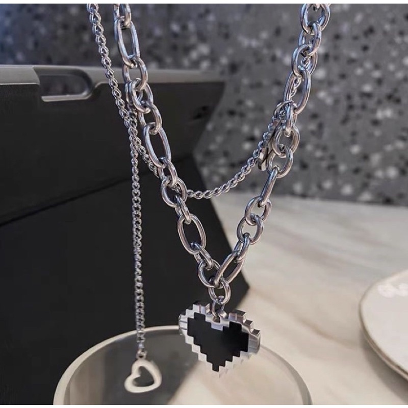 set vòng cổ hình trái tim , set đôi dây chuyền cá tính unisex