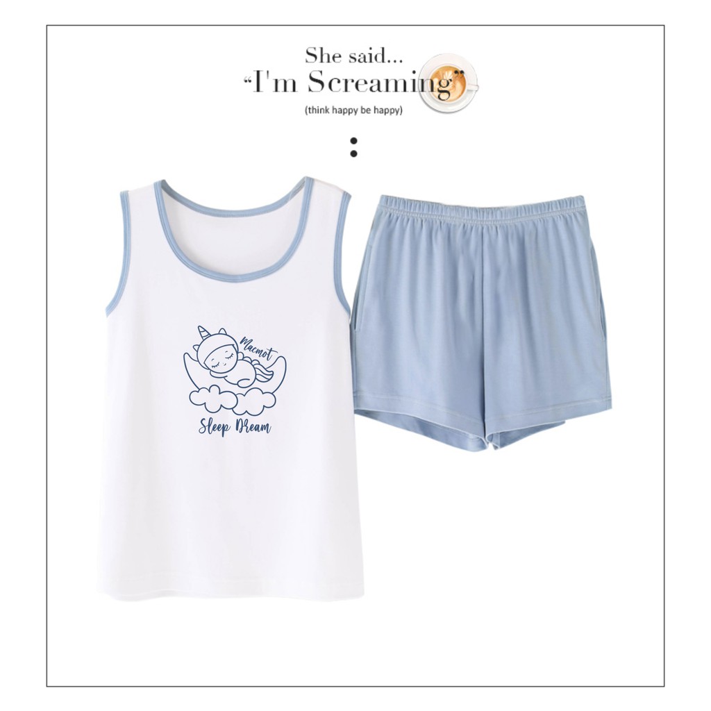 BD002 - Đồ bộ mặc nhà thun cotton dễ thương, quần đùi áo ba lỗ, có thể làm đồ đi chơi, đồ đi ngủ, đồ thun mùa hè. Macmot