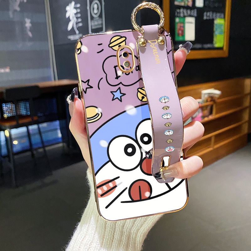 Ốp Điện Thoại Tráng Gương Chống Sốc In Hình Mèo Doraemon Kèm Dây Đeo Cho Samsung J7 Pro J7 2018 J7 2017