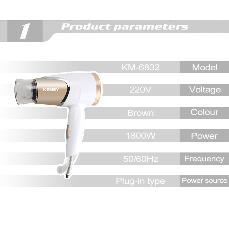 Máy Sấy Tóc Mini Cầm Tay Nhỏ Gọn Tiện Ích Kemey KM 6832