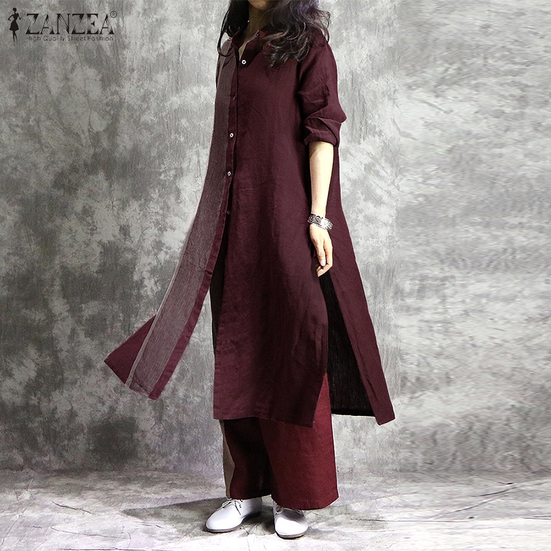 Áo Nữ ZANZEA Tay Dài Phối Màu Thời Trang Vintage