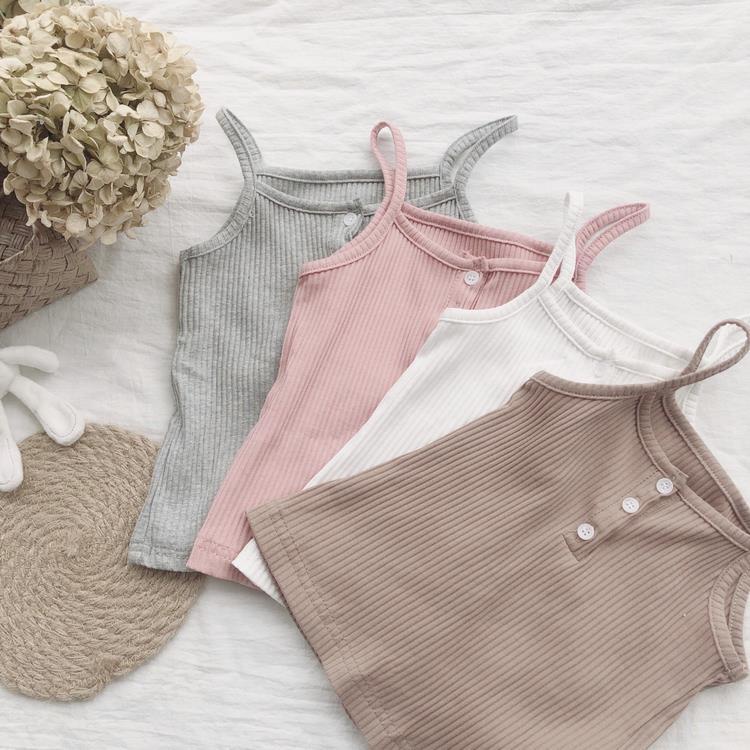 Áo Hai Dây Bằng Vải Cotton Màu Trơn Phong Cách Hàn Quốc Hàng Mới 2020 Dành Cho Bé Gái