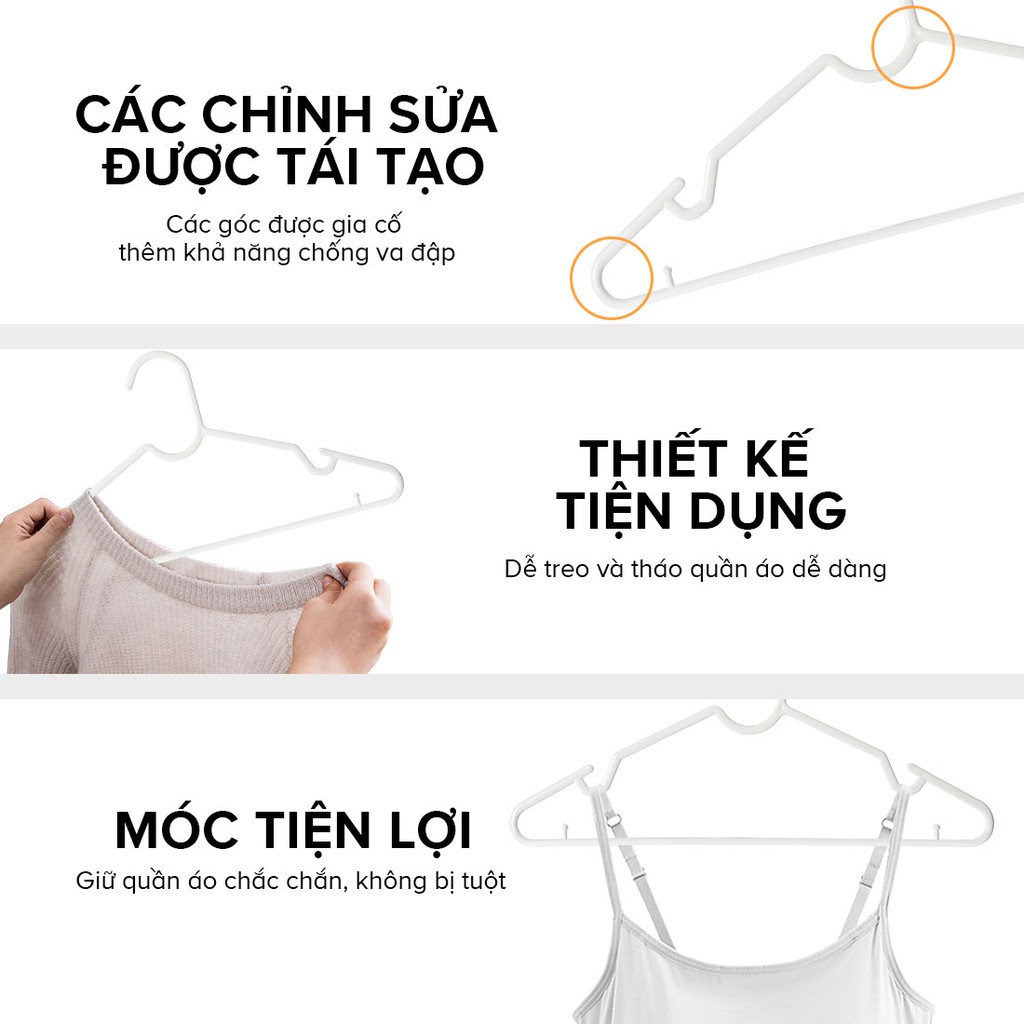 [Mã LIFEMALL25055 giảm 15% đơn 250K] Móc treo Móc quần áo 10 Cái Móc Nhựa Cao Cấp Phơi Quần Áo Miniso