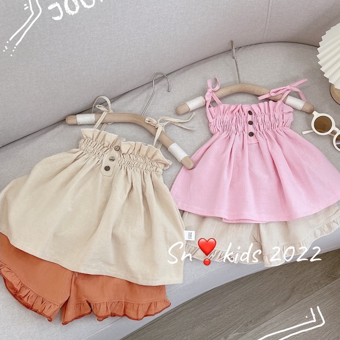 set đũi nhăn 2 dây phối quần ống bèo bé gái 8-20kg