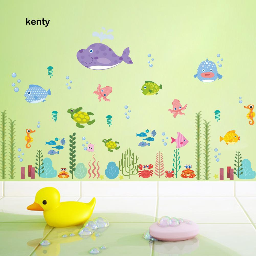 Sticker Dán Tường Chống Thấm Nước Hình Động Vật Biển Sáng Tạo