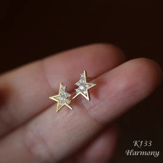 Khuyên tai nữ bạc mạ vàng, bông tai nữ Half Star thiết kế nửa ngôi sao đính đá xinh xắn K133| TRANG SỨC BẠC HARMONY