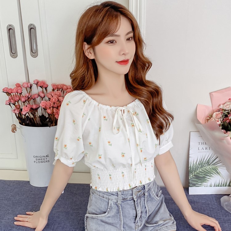 Áo Trễ Vai Peplum Hoa Nhí ngắn tay ulzzang Hàn Quốc C41 - MaoMao