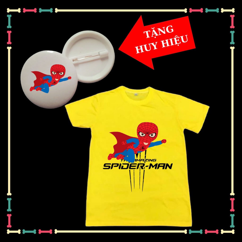 Áo Thun trẻ em mẫu Spiderman Người Nhện phong cách cho trẻ em đủ size áo-Tặng Huy Hiệu Spiderman