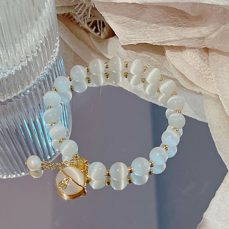 [Hàng Mới] Vòng Tay Chuỗi Hạt Đá Mắt Mèo May Mắn Phong Cách Đơn Giản Dành Cho Nữ