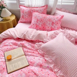 Sét ga gối cotton poly nhập ( Hồng hoa dâm bụt )