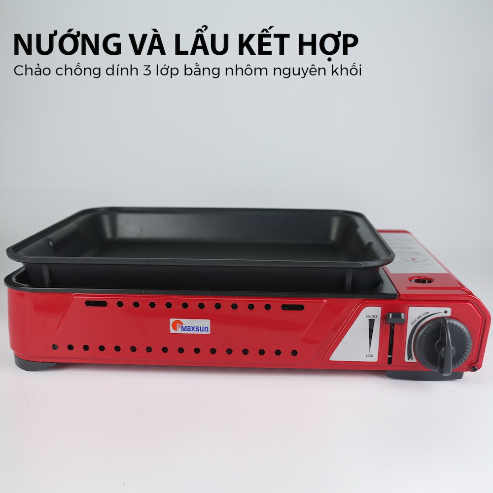 Bếp Ga Mini Maxsun MS-8 - Công Suất 2100W | Chảo Chống Dính | Hàng Chính Hãng | Bảo Hành 12 Tháng