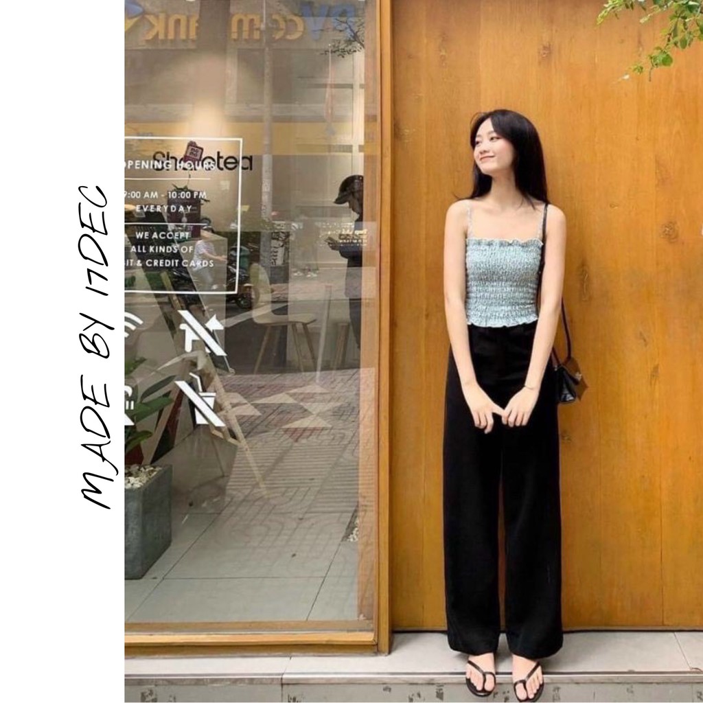 Quần ống rộng khóa hông 17DEC. Quần xuông vải dáng culottes cạp cao cho nữ