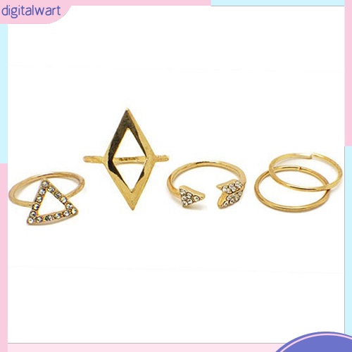 Set 5 nhẫn đeo giữa ngón tay đính đá phong cách Boho