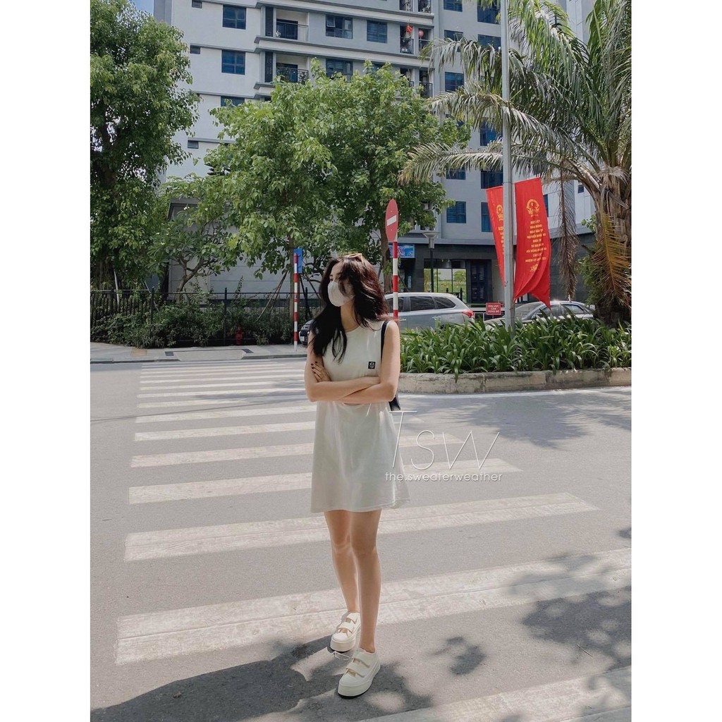 Váy tanktop nữ thể thao form rộng in bò sữa🌸 đầm ba lỗ dáng xuông trơn ulzzang🌸 freeship