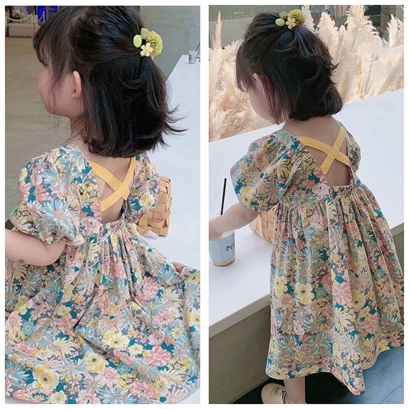 Đầm LUCKYCANDY in họa tiết hoa ngắn tay thời trang mùa hè ngọt ngào cho bé gái váy hoa nhí