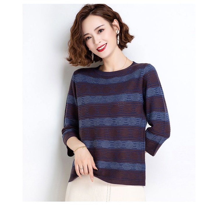 Áo Thun Lụa Dệt Kim Ba Lớp Tay Dài Dáng Rộng Phong Cách Hàn Quốc Thời Trang Mùa Thu Cho Nữ