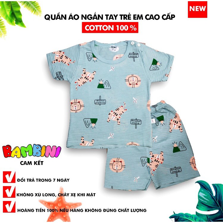 Đồ bộ ngắn tay cotton cho bé trai, bé gái mùa hè, quần áo ngủ trẻ em họa tiết dễ thương