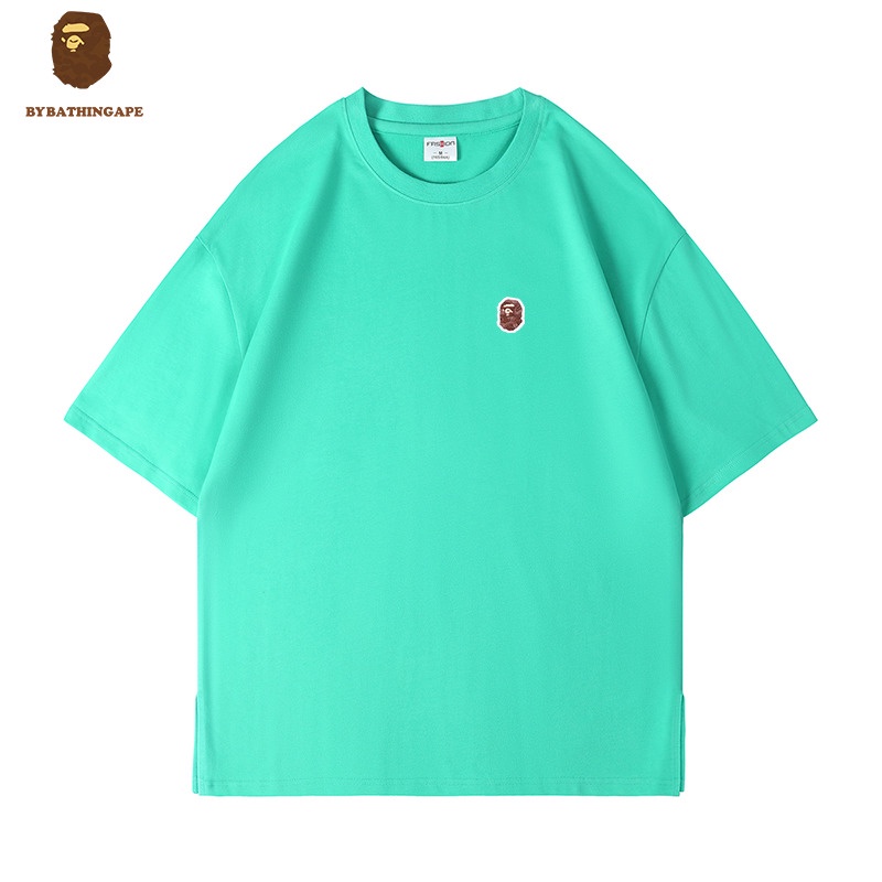 Áo Thun Tay Ngắn Dáng Rộng Màu Trơn In Logo Bape Thời Trang Mùa Hè Cho Nam
