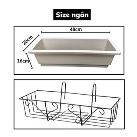 GIỎ SẮT TREO CHẬU TRỒNG HOA BAN CÔNG HÌNH CHỮ NHẬT KT 48*20*16CM