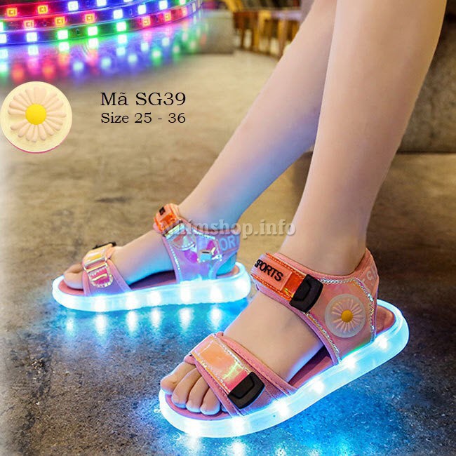 Dép sandal phát sáng sạc USB thông minh cho bé gái 3 - 12 tuổi SG39