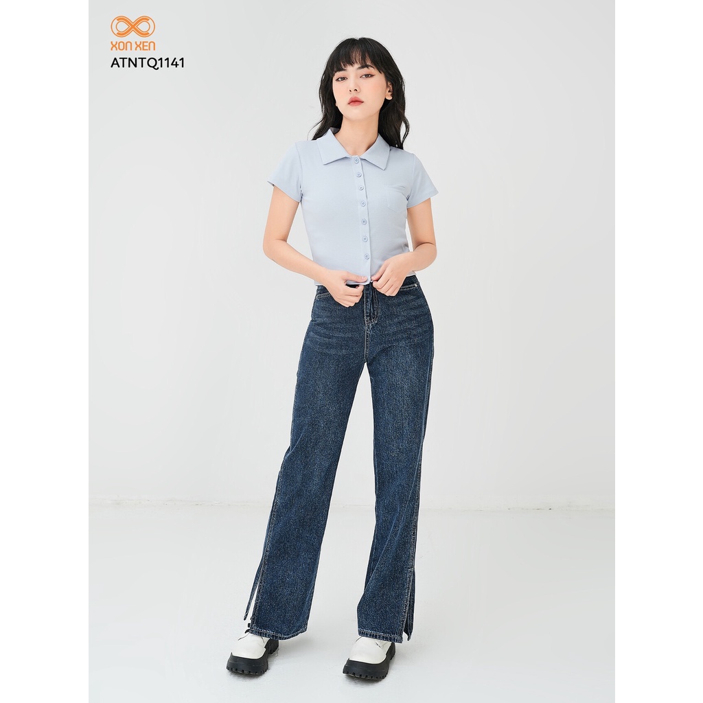 Quần Jean Ống Đứng Nữ Xẻ Lai Lạ Mắt Tôn Vòng 3 Size S , M , L Mã 6170