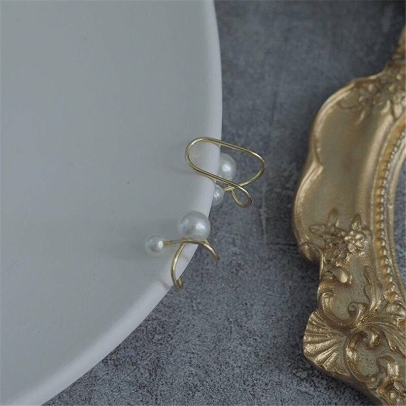 【kifli】 Khuyên Tai Dạng Kẹp Đính Hạt Ngọc Trai Đôi Cao Cấp Không Cần Xỏ Lỗ Tai Đơn Giản