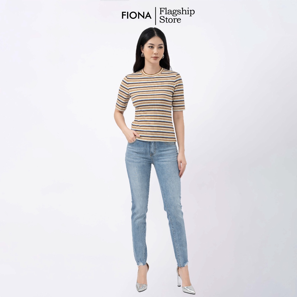 Áo phông nữ dáng ôm Fiona, Áo thun nữ tay ngắn họa tiết kẻ ngang F521247