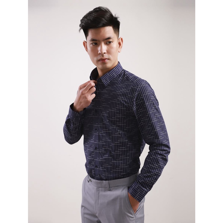 (Tag 725k) Áo sơ mi nam dài tay ARISTINO ALS02008 tím than dệt chỉ ngang, dáng slimfit, trẻ trung, tà lượn