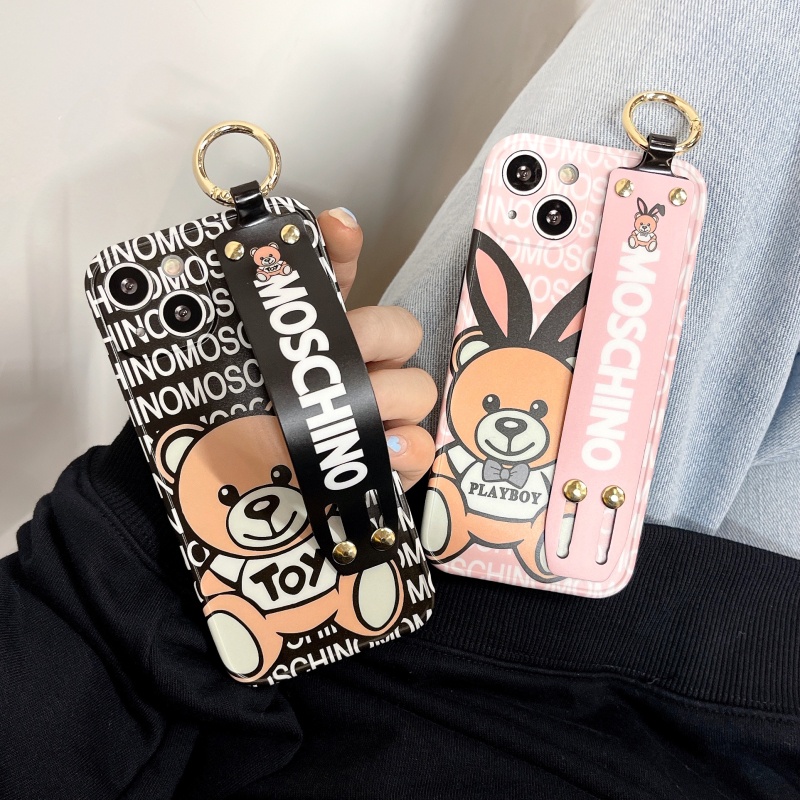 Ốp Điện Thoại IMD Mềm Hình Gấu Ngồi Dễ Thương Có Dây Đeo Cho iPhone 14 13 12 11 Pro Max +