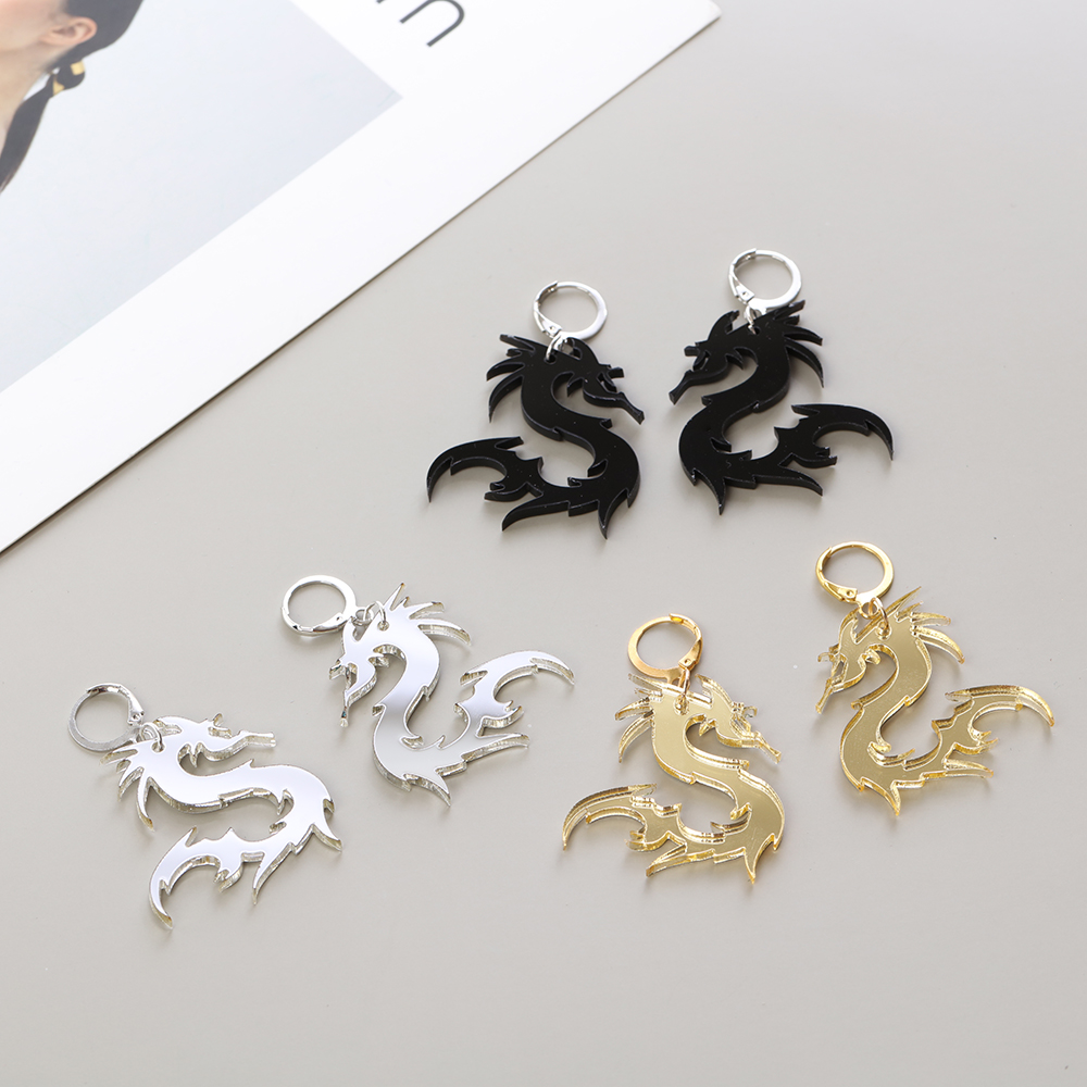 Khuyên Tai Acrylic Mặt Hình Rồng Cá Tính Cho Nam Nữ