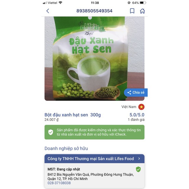 Bột Đậu Xanh Hạt Sen Uống Liền 300g